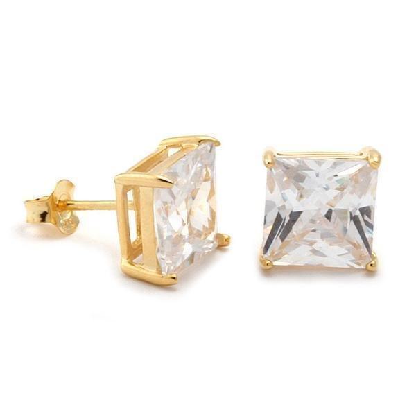 King Ice Princess-Cut Solid Gold Stud Earrings - 14K Gold - 14K GOLD